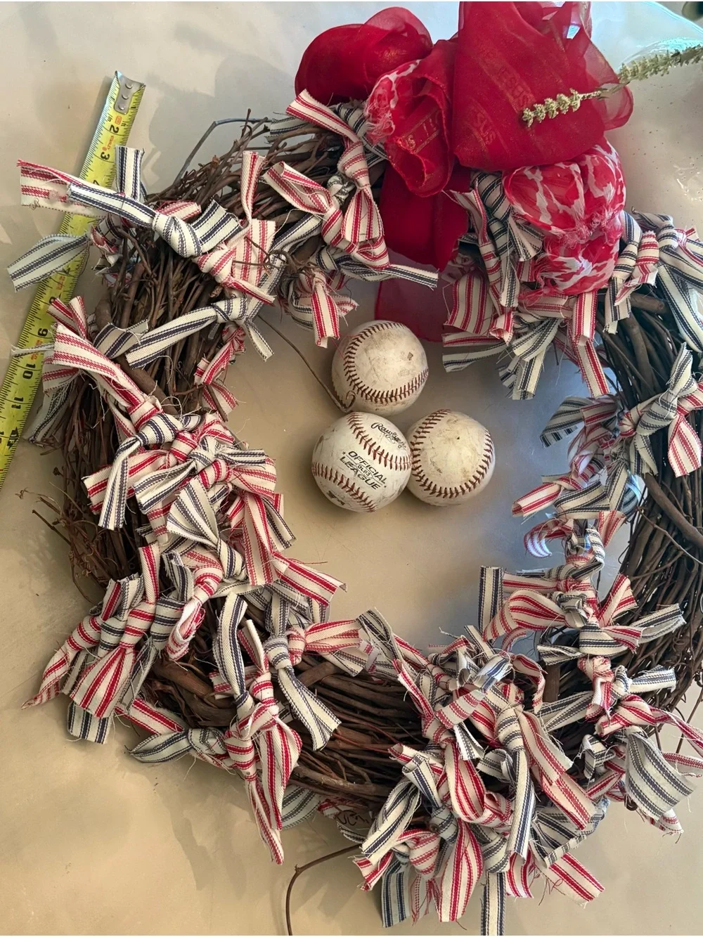 Handcrafted Red and Stripe Holiday Wreath - Home Holiday